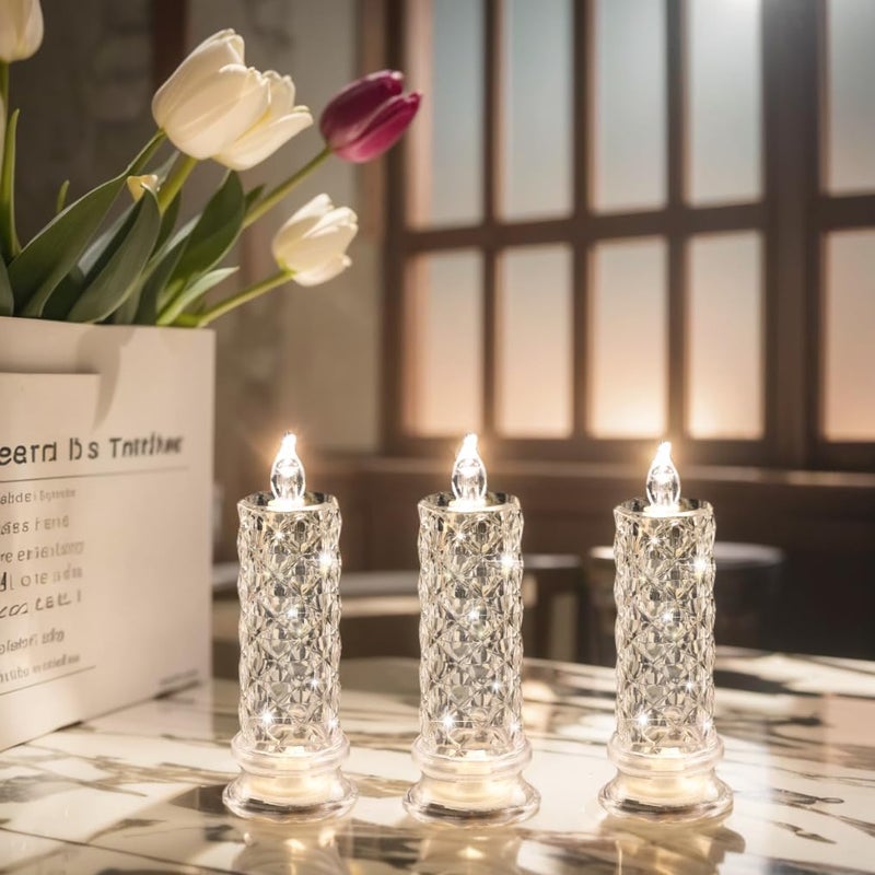 SupBri Store Rose Shadow LED Flameless Candles, 6PCS Romantic Battery Operated Candles Led Pillar Candles for Valentines Anniversary Wedding Christmas Decorations(White, D 2.5" x H 7.2") - Image 3